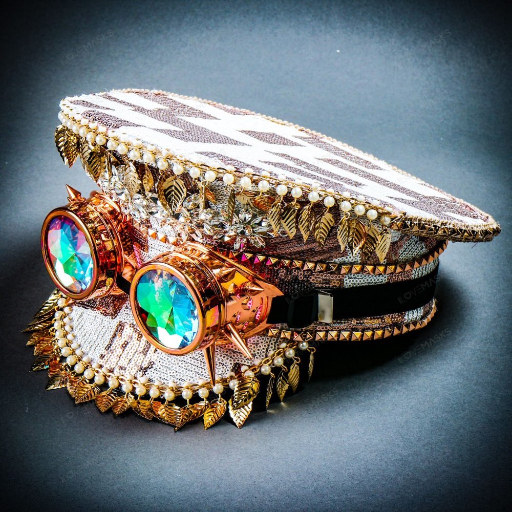 Rose Gold Burning Man Captain Top Cap w/ 3D Goggle